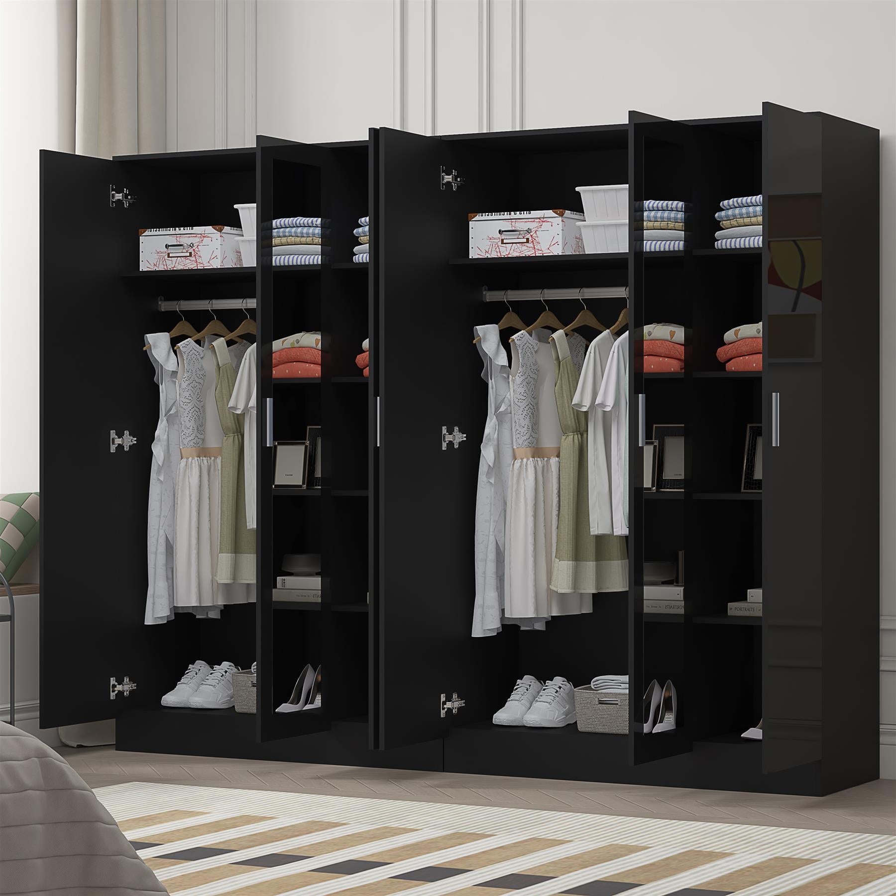 Reflect 2pc Wardrobe Bundle - 3 Door Mirror + 3 Door Mirror - Black Gloss & Black Oak