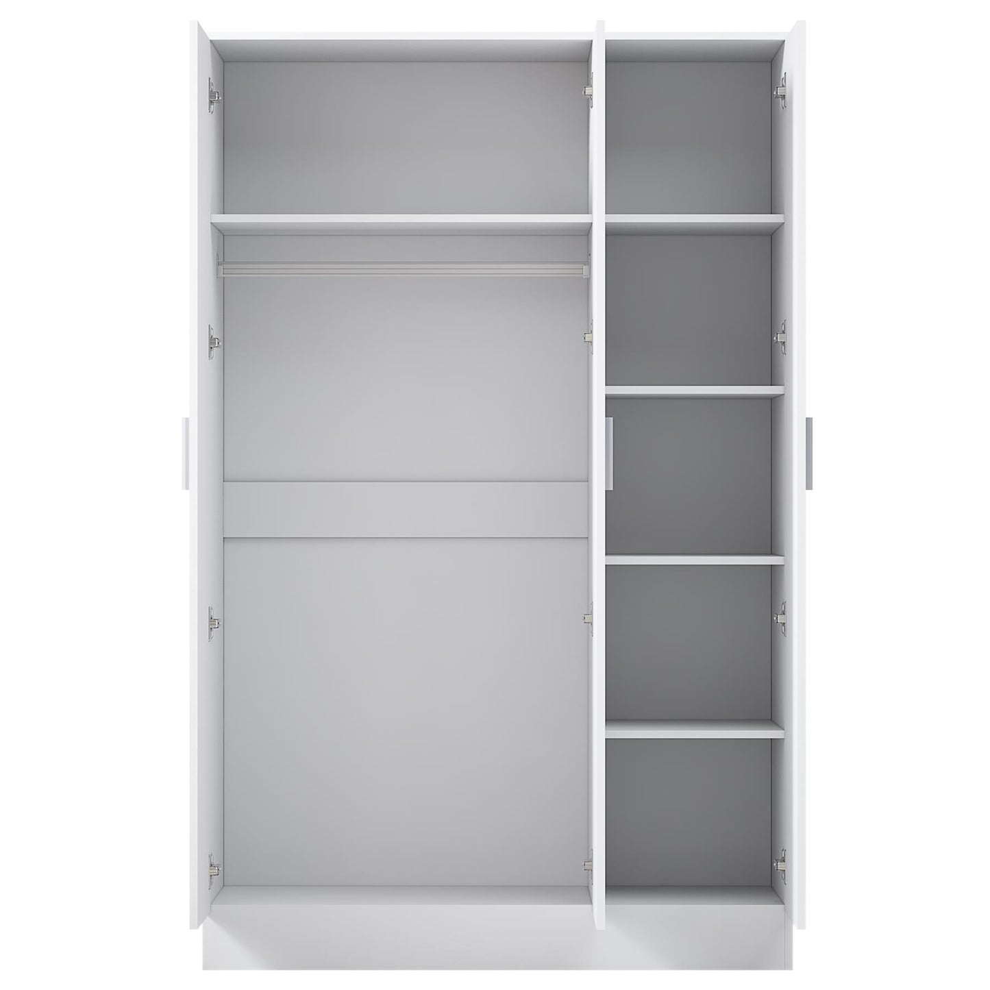 Reflect 3 Door Mirror Wardrobe-White Gloss & Matt White-Hanging Rail & 4 Shelves - Modern Design