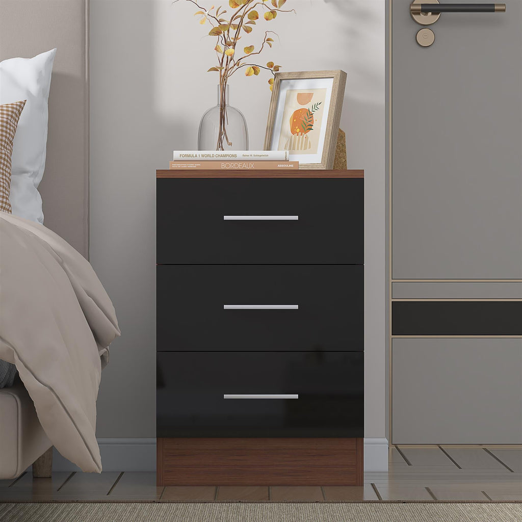 REFLECT High Gloss Bedroom Furniture Wardrobe Chest Bedside Desk - Black/Walnut
