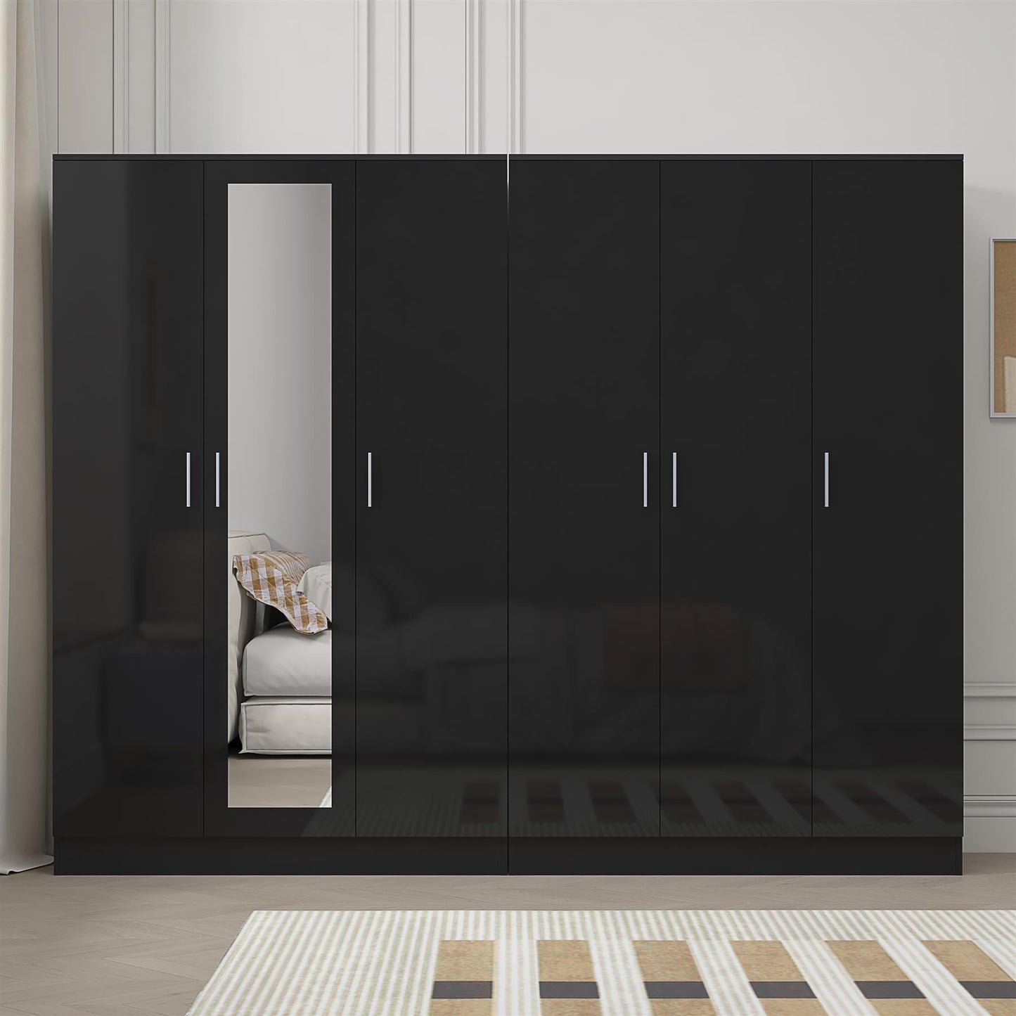 Reflect 2pc Wardrobe Bundle - 3 Door Mirror + 3 Door Plain - Black Gloss & Black Oak