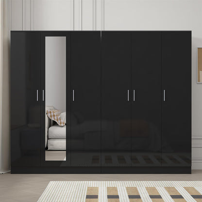 Reflect 2pc Wardrobe Bundle - 3 Door Mirror + 3 Door Plain - Black Gloss & Black Oak