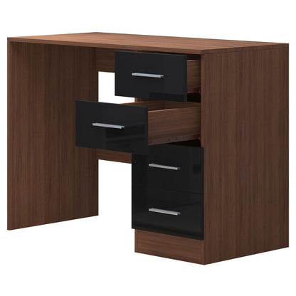 Reflect 4 Drawer Desk - Black Gloss & Walnut - Modern Bedroom Storage for Vanity, Work or Study