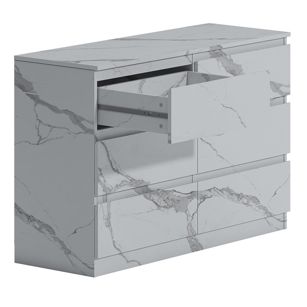 ZITA 6 Drawer Chest - White Marble Effect Wide Storage Unit