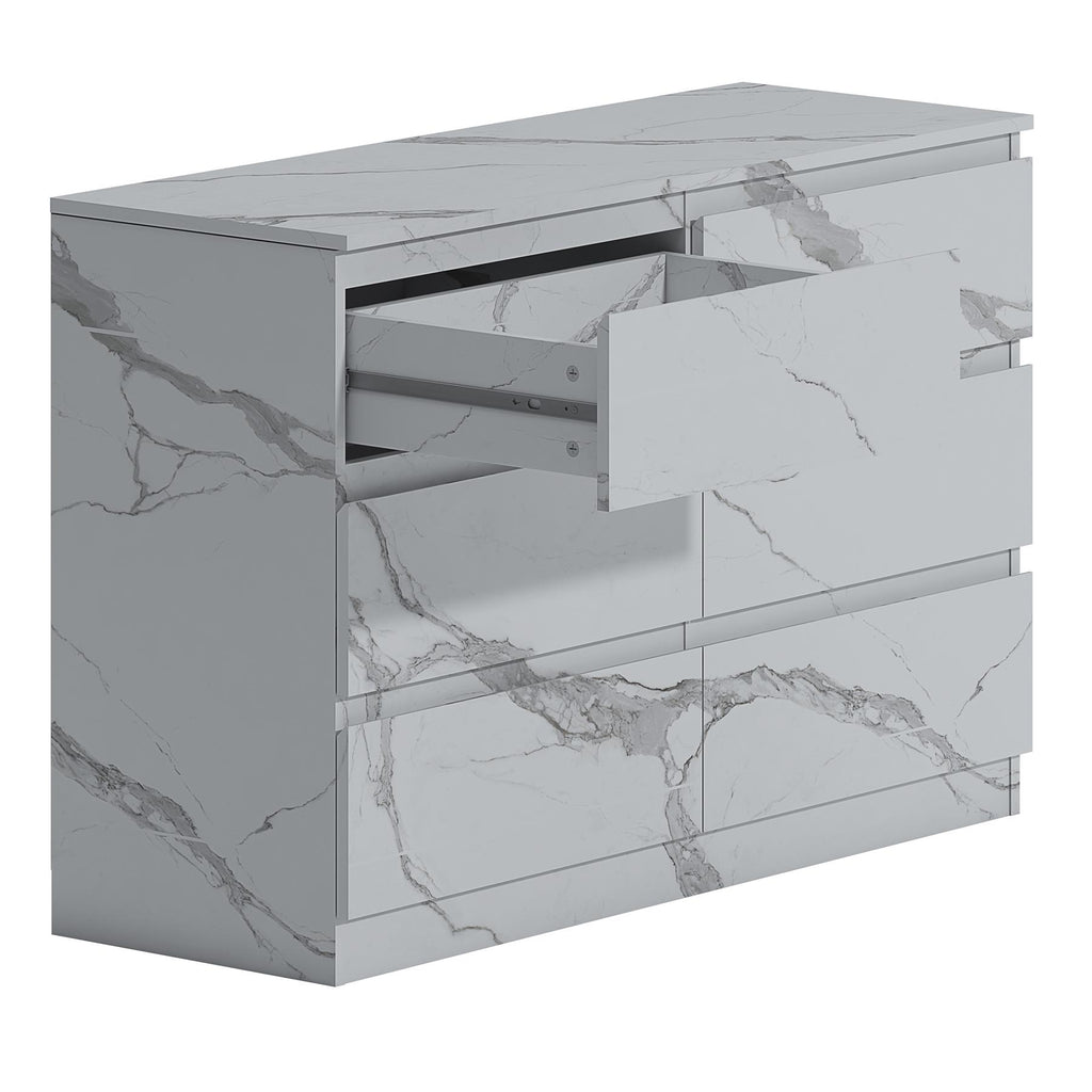 ZITA Bedroom Furniture Wide 6 Drawer Chest in White OR Grey Marble Colour Option