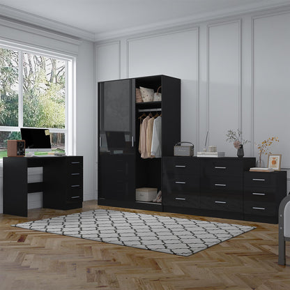 REFLECT Gloss 4pc Set - 2 Door Sliding Wardrobe + Wide Chest + Bedside + Desk