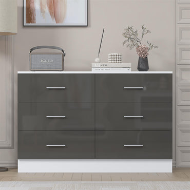 Reflect Wide 6 Drawer Chest - Grey Gloss & Matt White - Modern Bedroom Storage Unit with Drawers