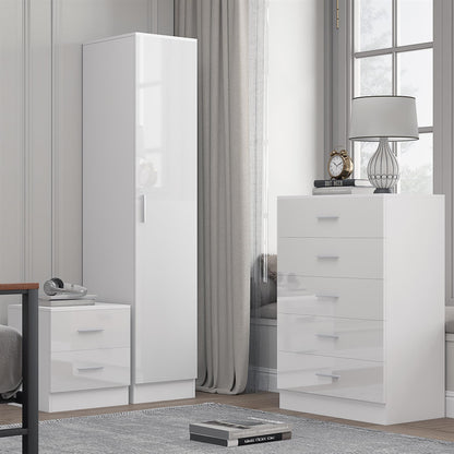 REFLECT Gloss 3pc Bedroom Set - 1 Door Wardrobe + 5 Draw Chest + Bedside