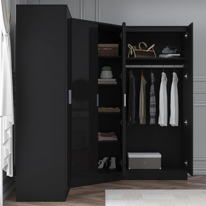 Reflect 3pc Wardrobe Bundle - 2 Door Corner + 2x 2 Door Plain - Black Gloss & Black Oak