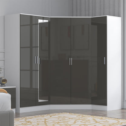 Reflect 3pc Wardrobe Bundle - 2 Door Corner + 2 Door Mirror + 1 Door Plain - Grey Gloss & Matt White