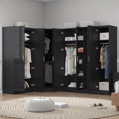 REFLECT Gloss Large 8 Door Corner Mirror Wardrobe Bedroom Furniture Bundle Set