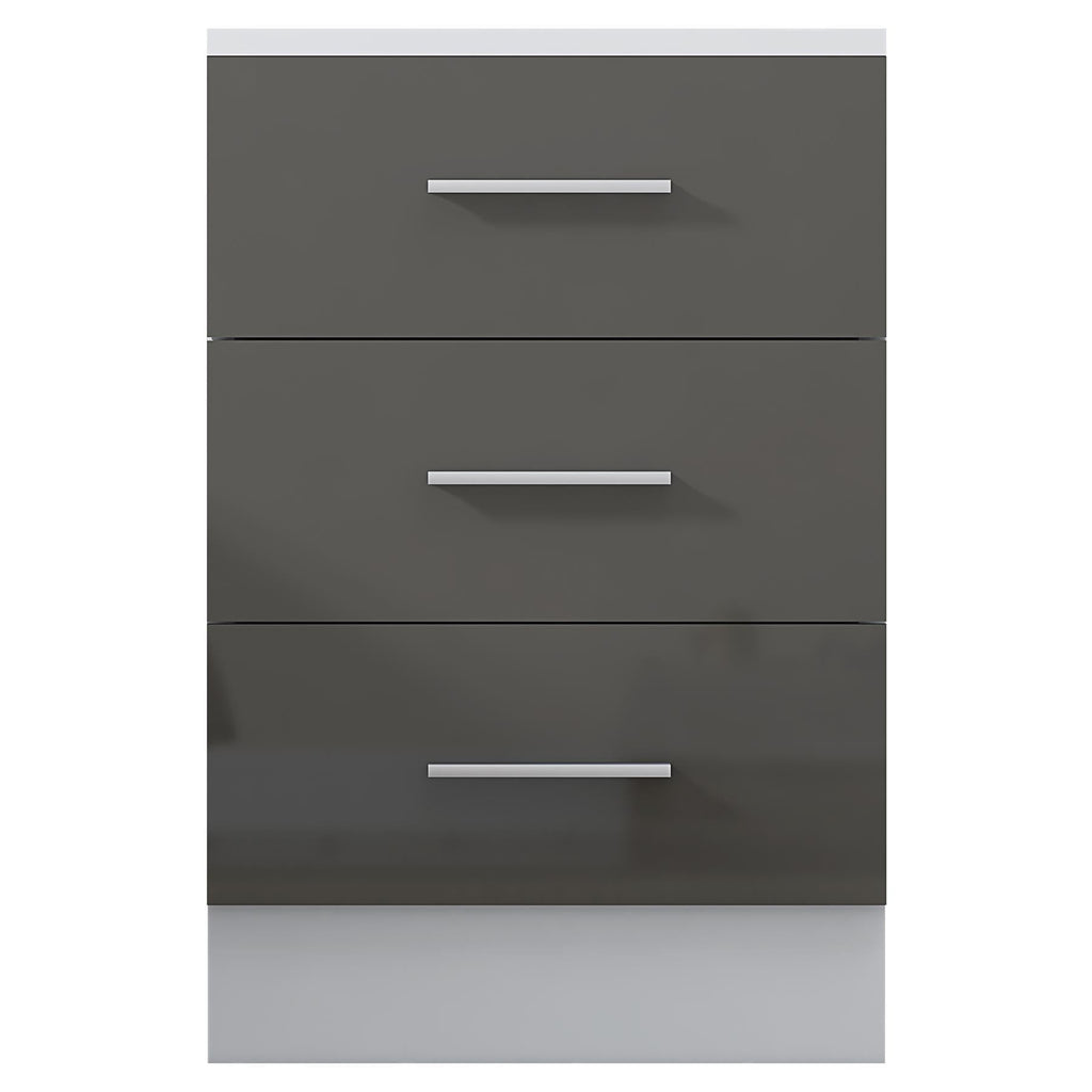 Reflect 3 Drawer Bedside - Grey Gloss & Matt White - Modern Nightstand for Bedroom Storage - H: 59.5cm x W: 39.5cm x D: 38cm