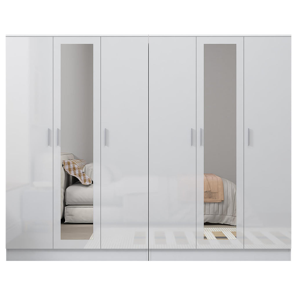 Reflect 2pc Wardrobe Bundle - 3 Door Mirror + 3 Door Mirror - White Gloss & Matt White
