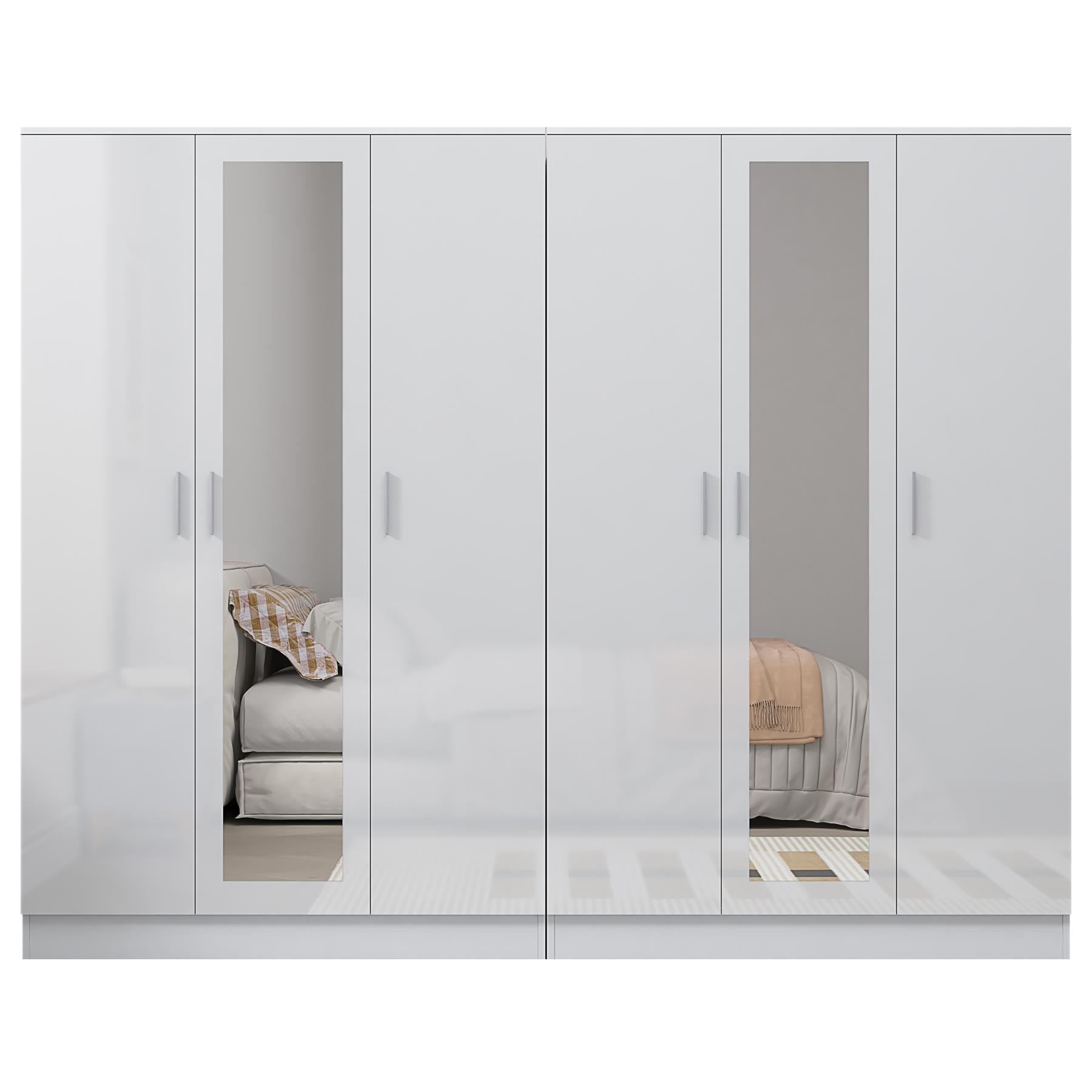 Reflect 2pc Wardrobe Bundle - 3 Door Mirror + 3 Door Mirror - White Gloss & Matt White
