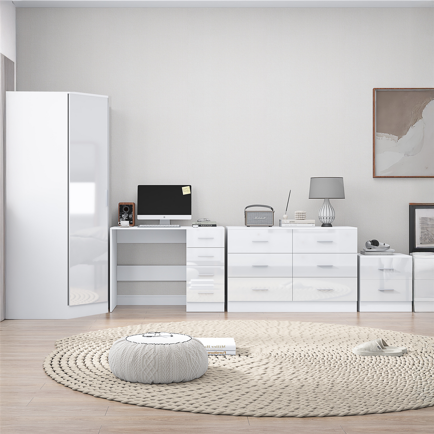 REFLECT 1dr Corner Bedroom Furniture Bundles Chest, Bedsides, Desks - 4 Colours