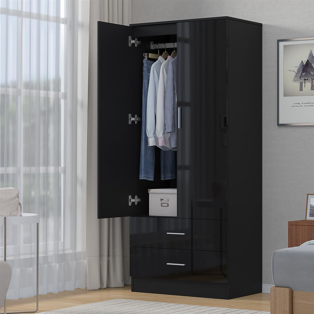 REFLECT High Gloss Bedroom Furniture Wardrobe Chest Bedside Desk Option in Black