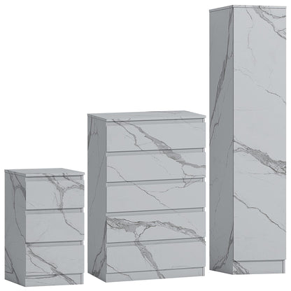 ZITA 3pc Set - 1 Door Wardrobe + Tall Chest + Bedside in White OR Grey Marble