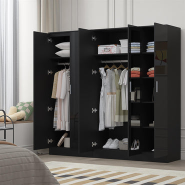 Reflect 2pc Wardrobe Bundle - 3 Door Mirror + 2 Door Plain - Black Gloss & Black Oak
