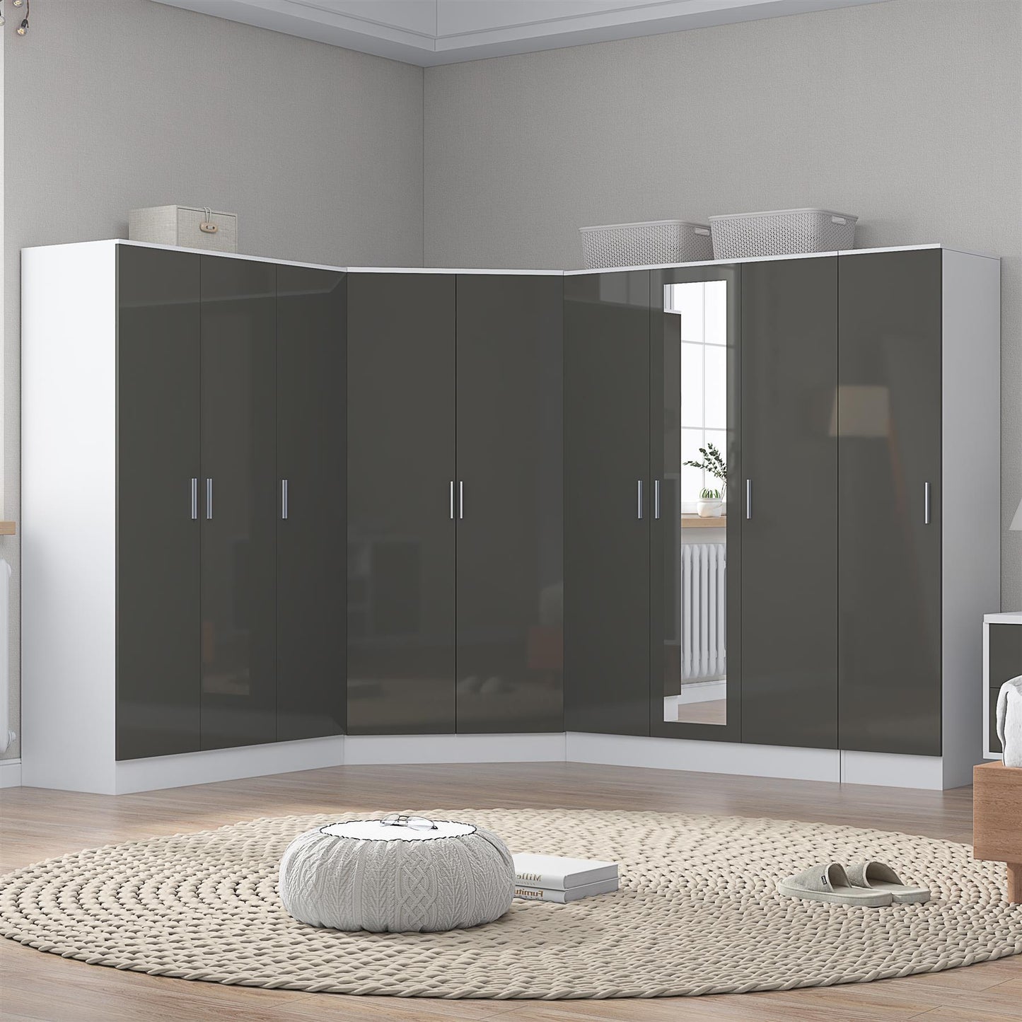 REFLECT Gloss 4pc Set - 2dr Corner Wardrobe + 3dr Mirror + 3dr Plain + 1dr Plain