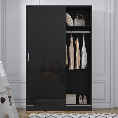 REFLECT High Gloss Bedroom Furniture Wardrobe Chest Bedside Desk Option in Black