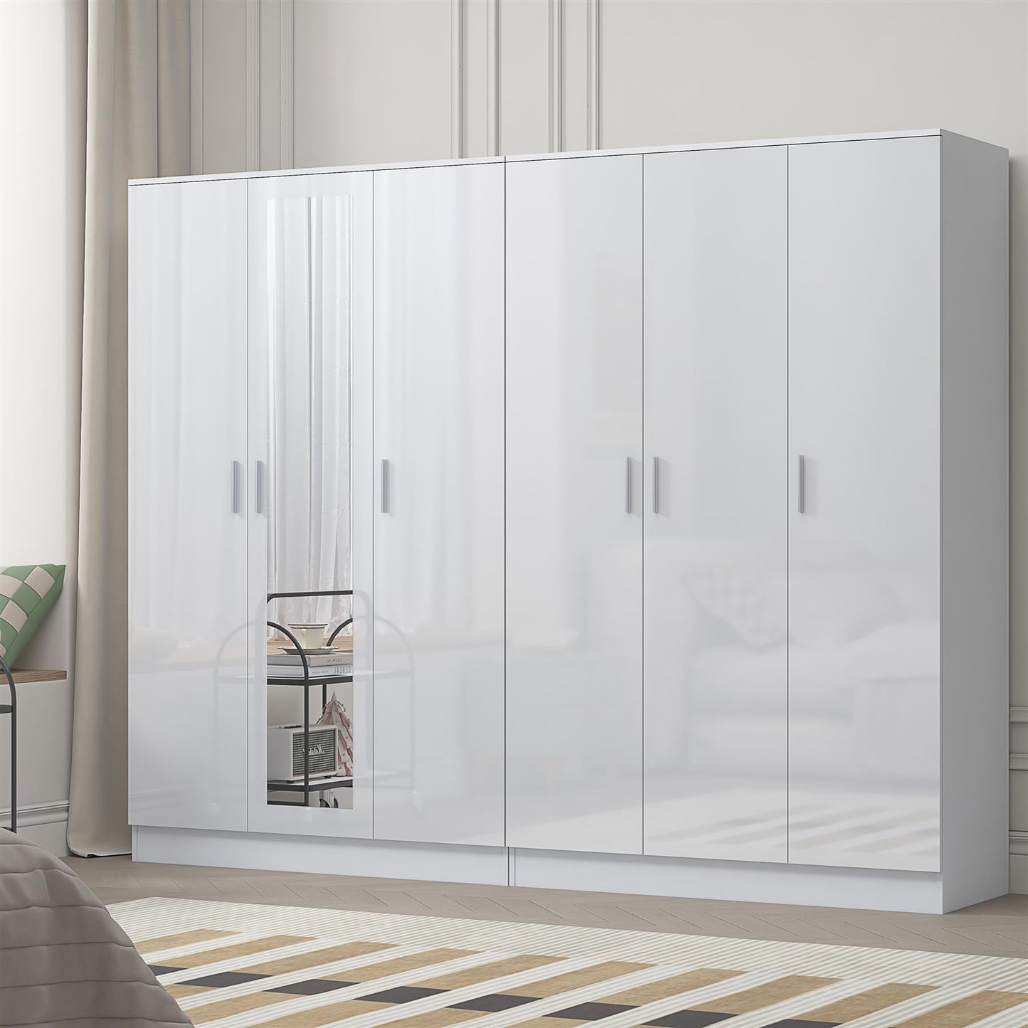 Reflect 2pc Wardrobe Bundle - 3 Door Mirror + 3 Door Plain - White Gloss & Matt White