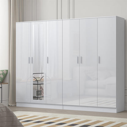 Reflect 2pc Wardrobe Bundle - 3 Door Mirror + 3 Door Plain - White Gloss & Matt White