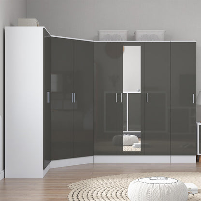 REFLECT Gloss Large 8 Door Corner Mirror Wardrobe Bedroom Furniture Bundle Set