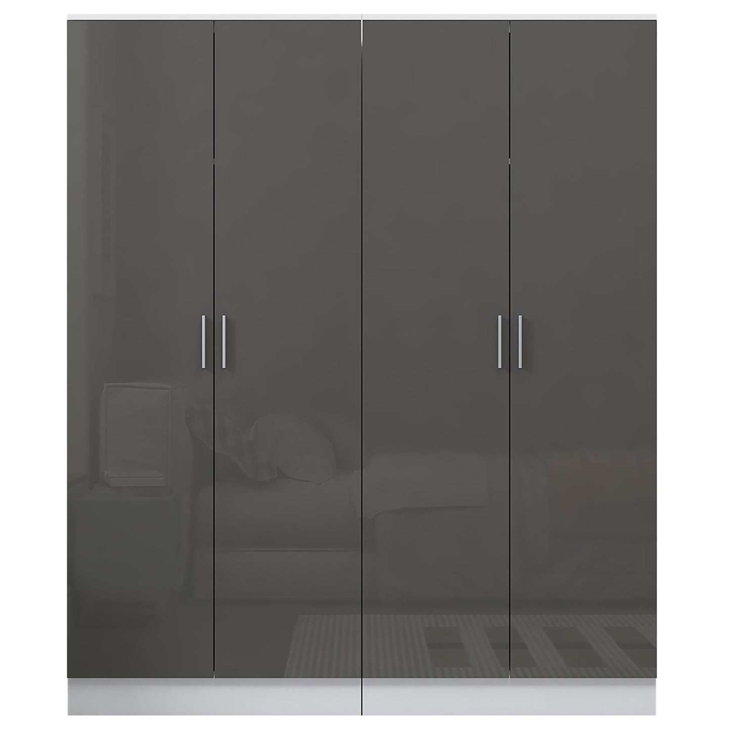 Reflect 2x 2 Door Plain Wardrobe Bundle - Grey Gloss & Matt White - Hanging Rails & Shelves - Modern Sleek Design