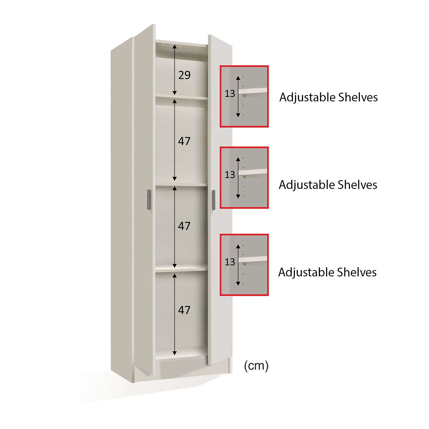 Vita White 2 Door 4 Shelf Kitchen Utility Room Cabinet - Modular Cleaning Storage