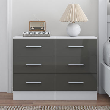 Reflect 3 Drawer Bedside Bundle (2x) - Grey Gloss & Matt White - Modern Bedside