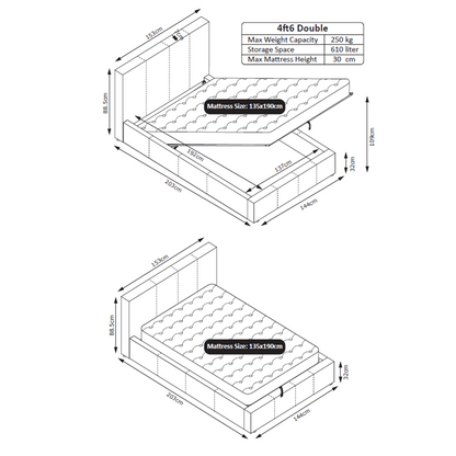 TEDDY Boucle Gas Lift Ottoman Storage Bed in White with 4 Size + Mattress Option