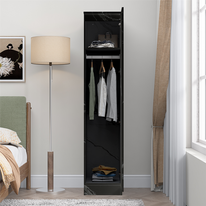ZITA Compact 1-Door Wardrobe in Grey Marble Effect - Bedroom Storage, Stylish and Space-Saving