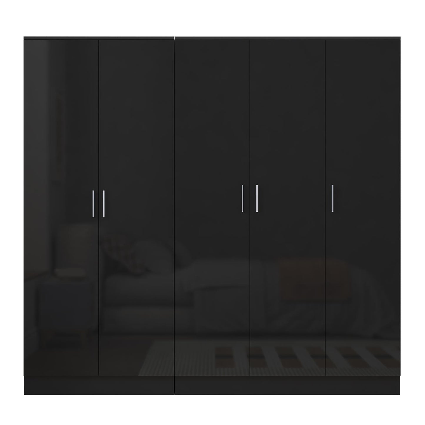 Reflect 2pc Wardrobe Bundle - 3 Door Plain + 2 Door Plain - Black Gloss & Black Oak