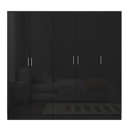 Reflect 2pc Wardrobe Bundle - 3 Door Plain + 2 Door Plain - Black Gloss & Black Oak