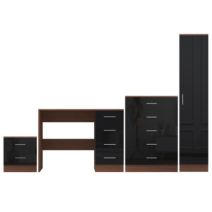 REFLECT Gloss 4pc Bedroom Set - 1 Door Wardrobe + 5 Draw Chest + Bedside + Desk