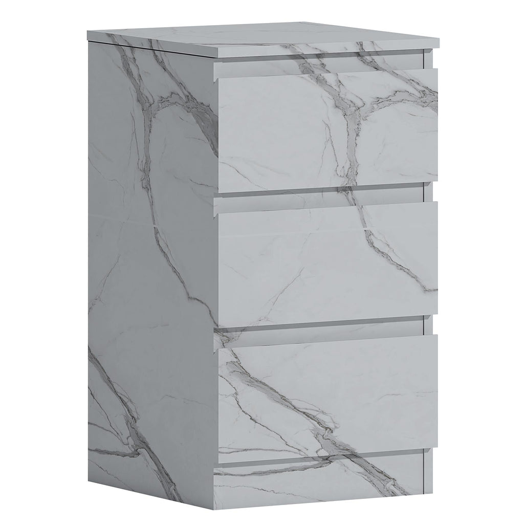 ZITA Bedroom Furniture Tall 3 Drawer Bedside in White OR Grey Marble Colour