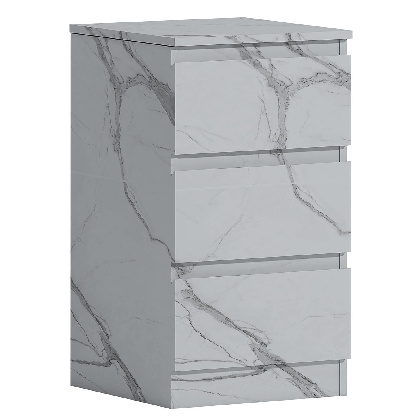 ZITA Bedroom Furniture Tall 3 Drawer Bedside in White OR Grey Marble Colour