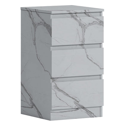 ZITA Bedroom Furniture Tall 3 Drawer Bedside in White OR Grey Marble Colour