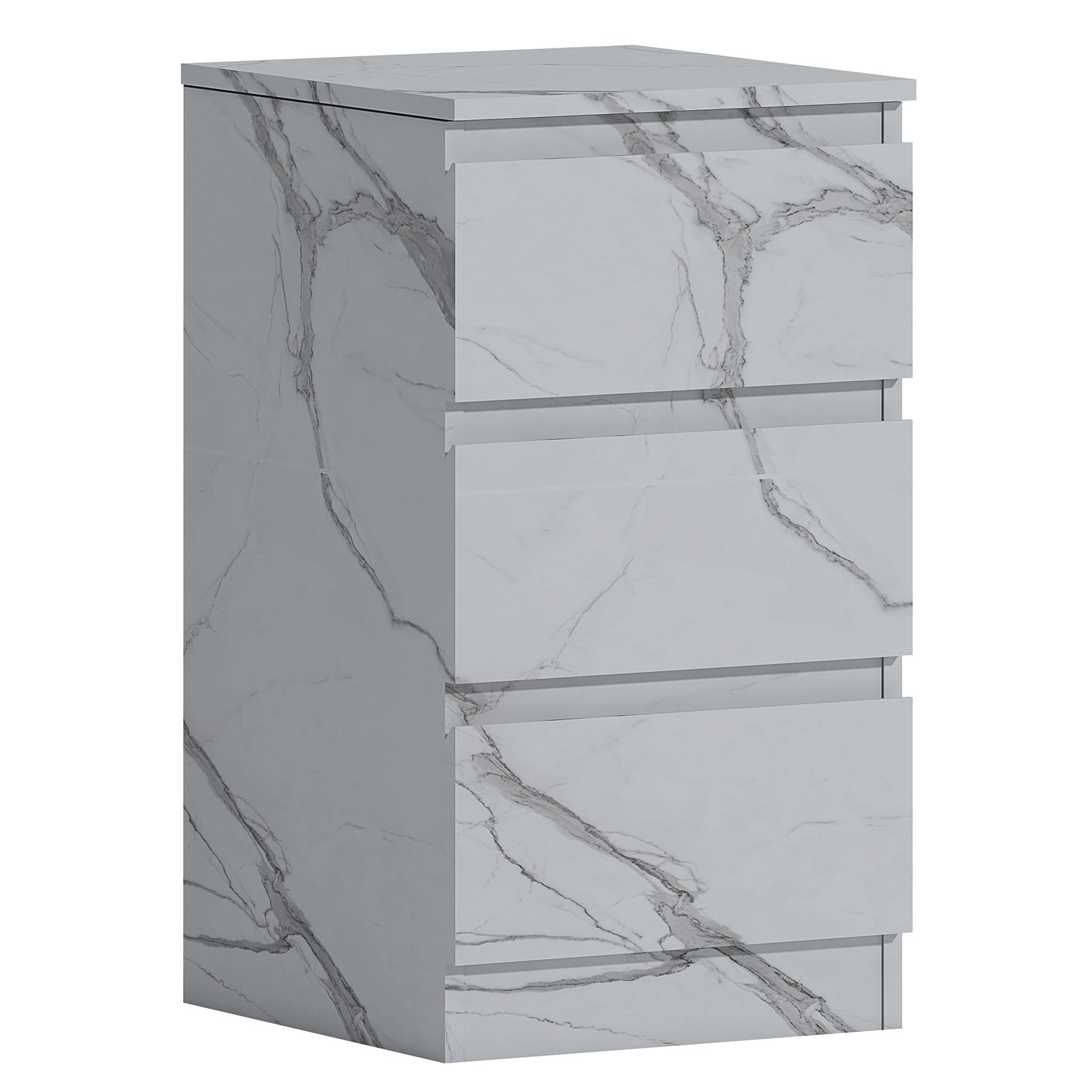 ZITA White Marble Effect 3 Drawer Bedside Table - Modern Nightstand, Stylish Bedroom Furniture