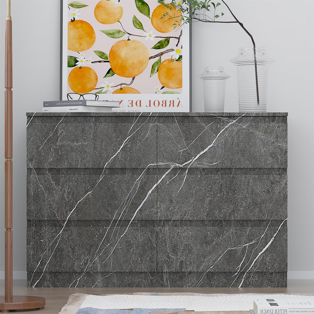 ZITA Bedroom Furniture Wide 6 Drawer Chest in White OR Grey Marble Colour Option