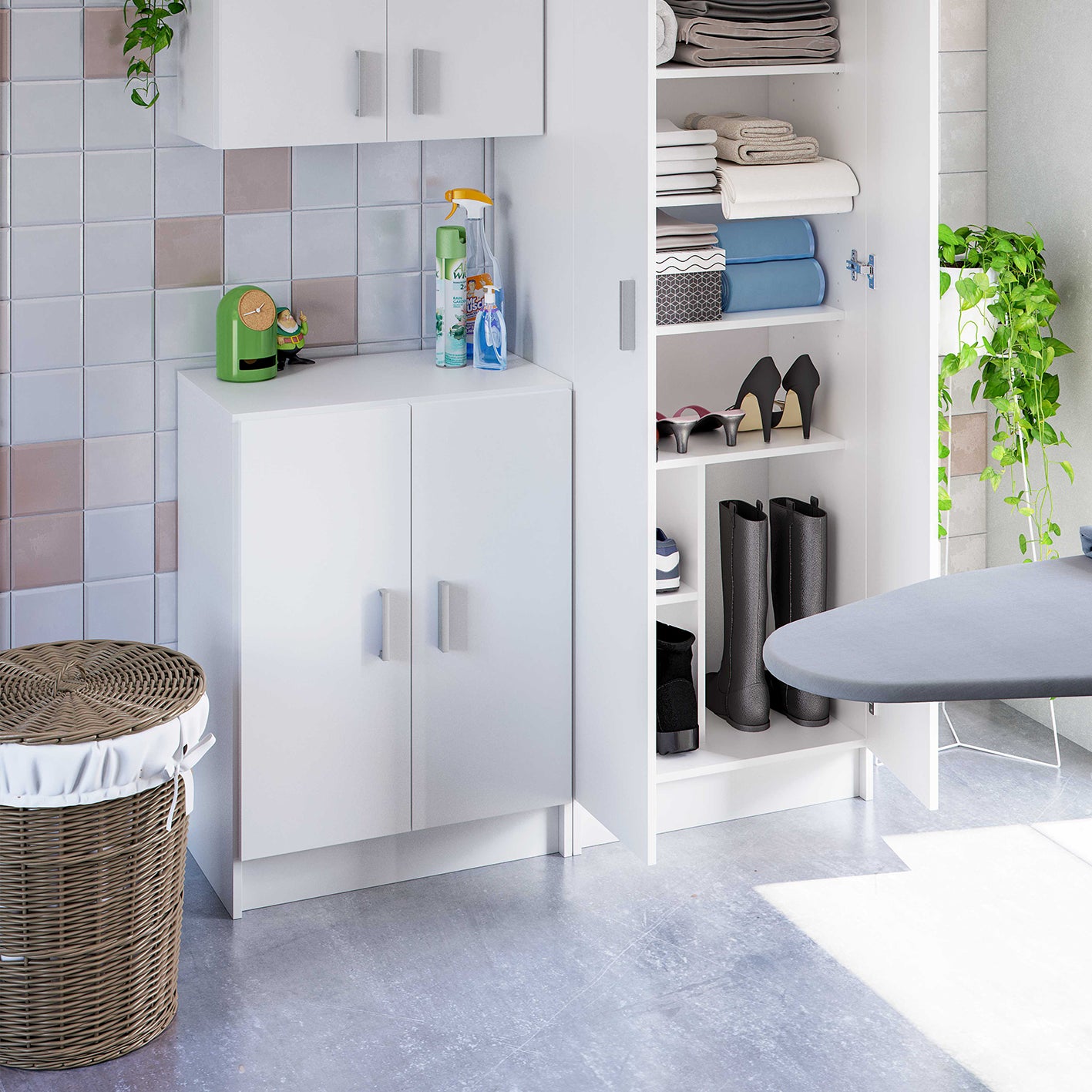 VITA 2 Door White Utility Storage Cabinet- Freestanding Cupboard for Home Organisation