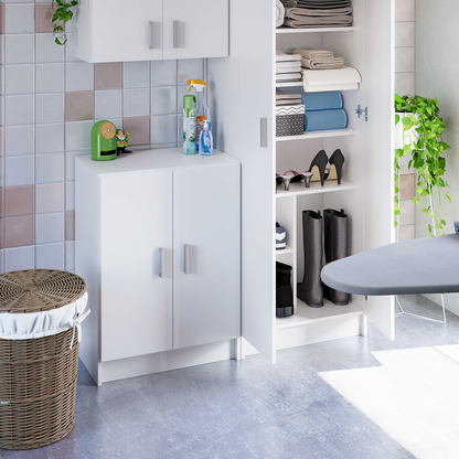 VITA 2 Door White Utility Storage Cabinet- Freestanding Cupboard for Home Organisation