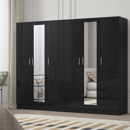 Reflect 2pc Wardrobe Bundle - 3 Door Mirror + 3 Door Mirror - Black Gloss & Black Oak