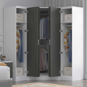 Reflect 3pc Wardrobe Bundle - 2 Door Corner + 2x 1 Door Plain - Grey Gloss & Matt White