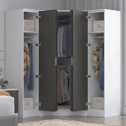 Reflect 3pc Wardrobe Bundle - 2 Door Corner + 2x 1 Door Plain - Grey Gloss & Matt White