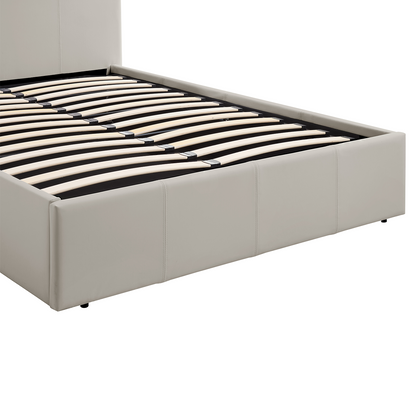 LUNA 3FT Single Cream Beige Ottoman Storage Bed with Gas Lift Faux Leather & Sprung Slats Base