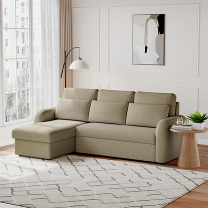 FLYN 3 Seater L Shape Boucle Pull Out Sofabed - 3 Colour Options