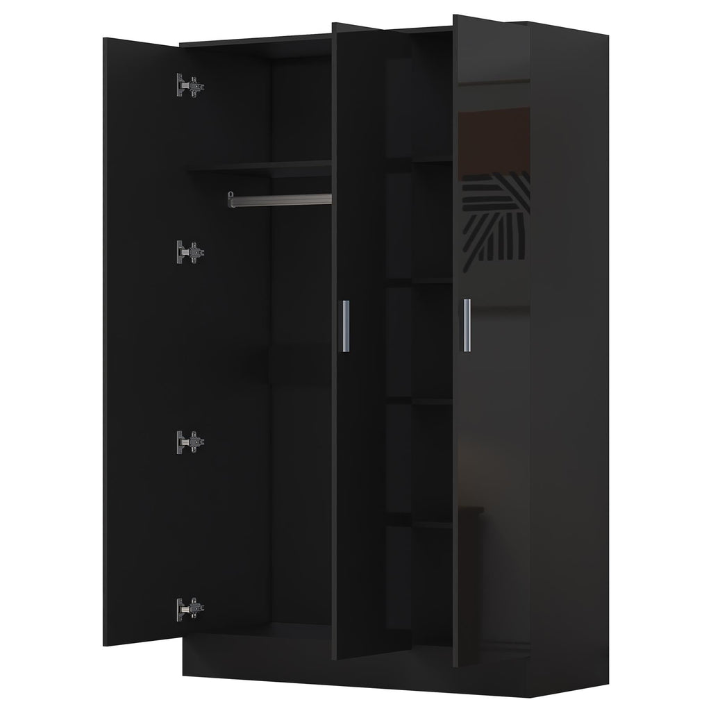 Reflect 2pc Wardrobe Bundle - 2 Door Corner + 3 Door Plain - Black Gloss & Black Oak - H: 180cm x W: 179cm x D: 103cm