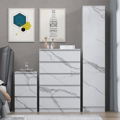 ZITA White Marble Effect 3 Piece Bedroom Set - 1-Door Wardrobe, Chest & Bedside Table, Stylish Modern Storage Furniture