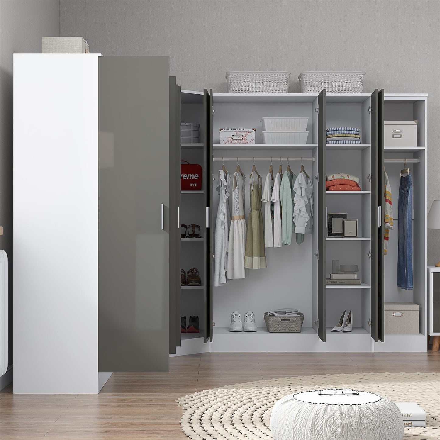 REFLECT Gloss Large 9 Door Corner Modular Wardrobe Bedroom Furniture Bundle Set