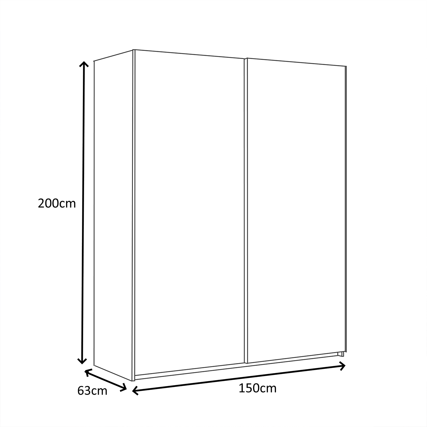 ARM White 2 Door Sliding Wardrobe 150cm Wide Contemporary Design